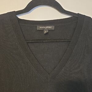 Banana Republic Charcoal Black V-Neck Pullover Sz XL *Subtle Sparkle